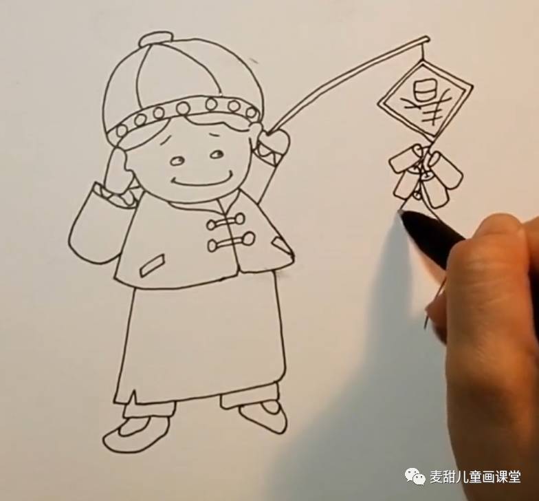 新年放鞭炮儿童画小孩放鞭炮简笔画